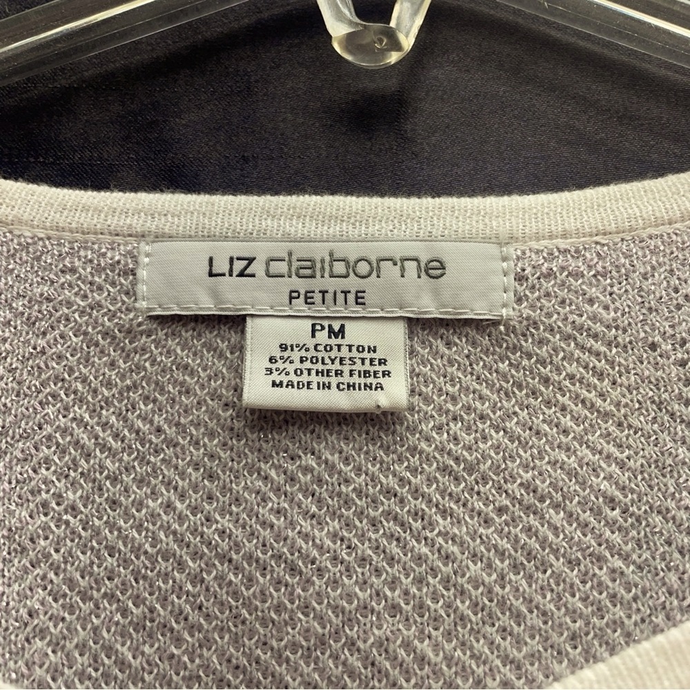 NWT Liz Claiborne White Purple Sparkly Plaid One Button Cardigan Sz PM - Picture 6 of 7